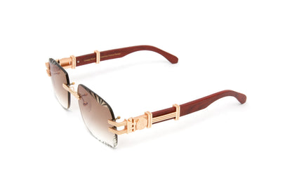 BOULEVARD #1 18KT Gold Rimless Wood Sunglasses, Diamond Cut Lenses