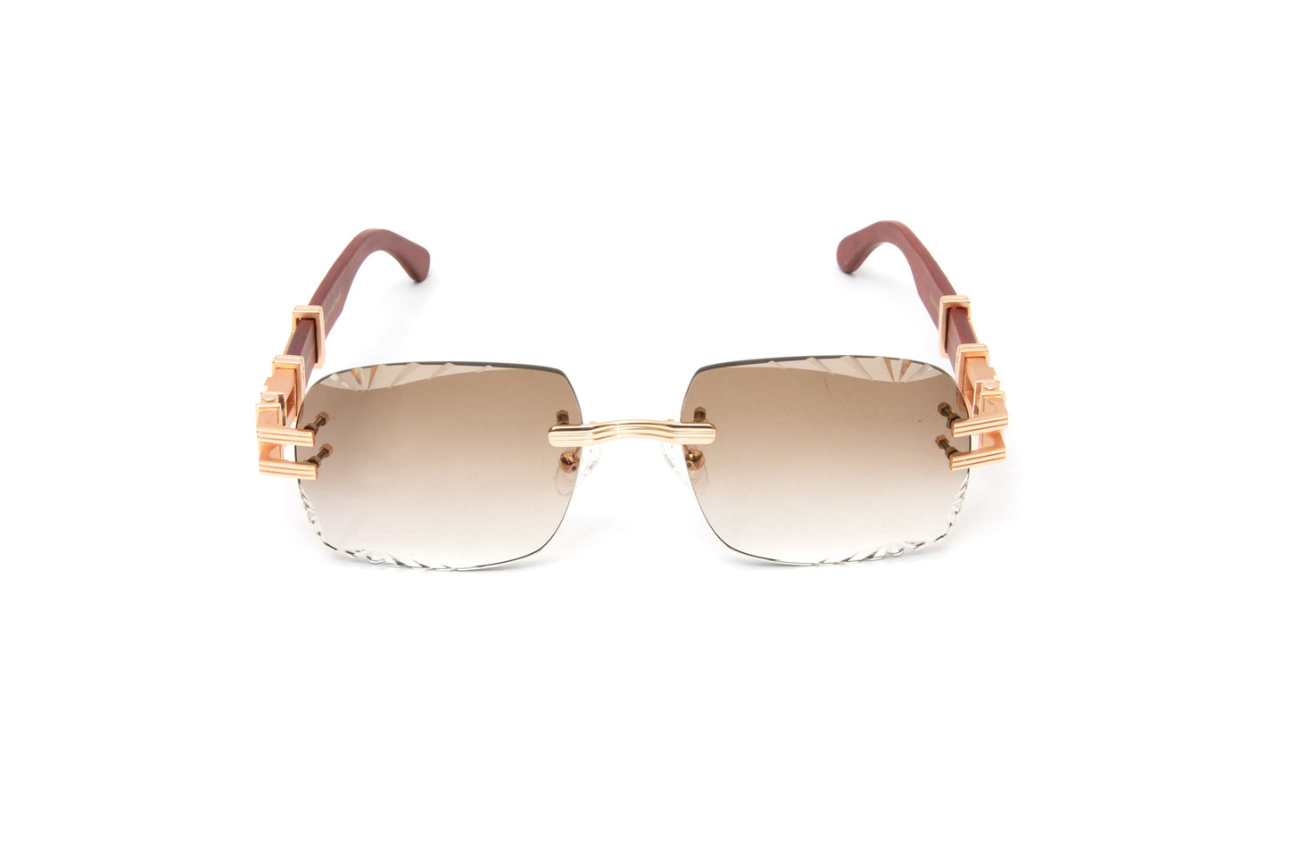 BOULEVARD #1 18KT Gold Rimless Wood Sunglasses, Diamond Cut Lenses