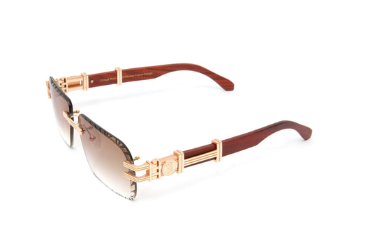 BOULEVARD #2 18KT Gold Rimless Wood Sunglasses, Diamond Cut Lenses