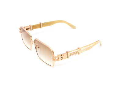HIGH STREET #2 18KT Gold Full Rim White Buffalo Horn Sunglasses