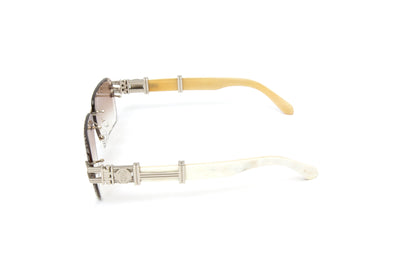 BOULEVARD #2 Silver Rimless White Buffalo Horn Sunglasses, Diamond Cut Lenses