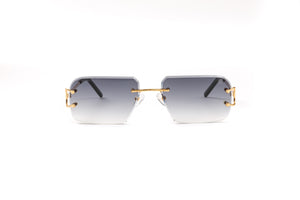 front view of gold classic c rectangular sunglasses frames with gradient grey lenses