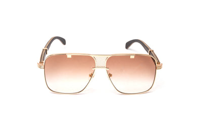 Premiere de Cartier style full rim wood sunglasses with black wood temples and 24KT rose gold frame with gradient brown lenses by Vintage Wood Collection eyewear