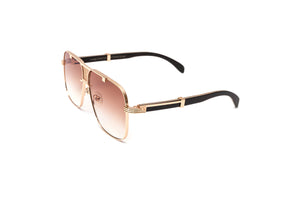 Premiere de Cartier style full rim wood sunglasses with black wood temples and 24KT rose gold frame with gradient brown lenses by Vintage Wood Collection eyewear