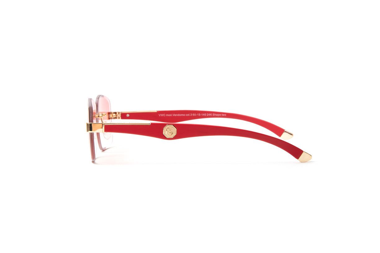 24kt gold Vendome sunglasses with red wood temples and gradient brown lenses by Vintage Wood Collection. Comparable to Maybach Artist sunglasses.
