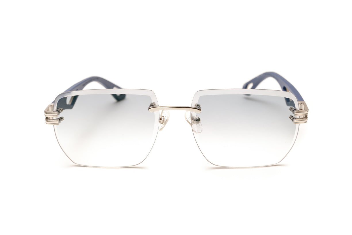 Vintage Wood Collection Infamous | Silver & Blue Wood Sunglasses | Gradient Grey Lenses