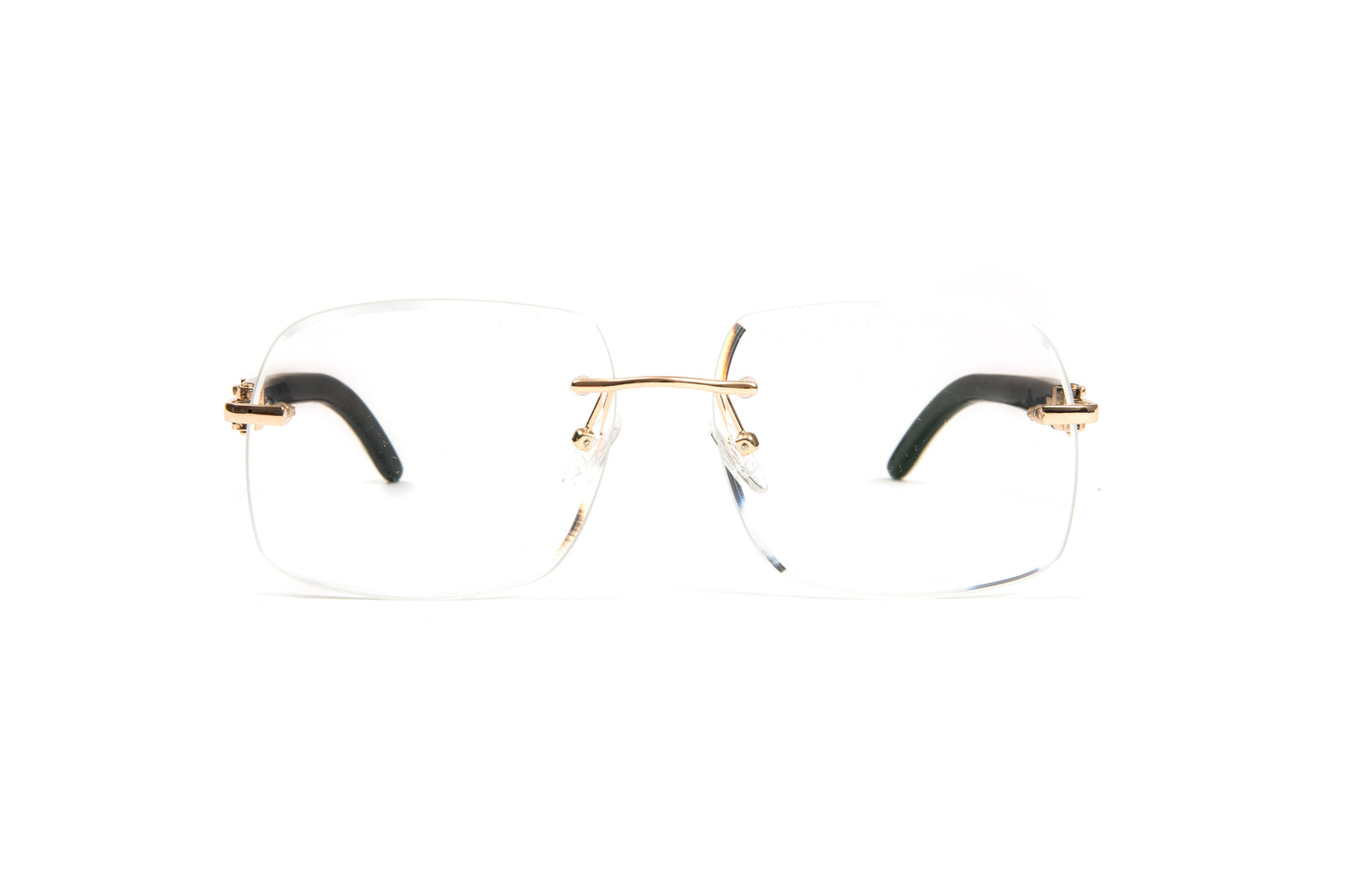 White Buffalo Horn Eyeglasses, 18KT Gold-Plated Frames, Clear Square Lenses