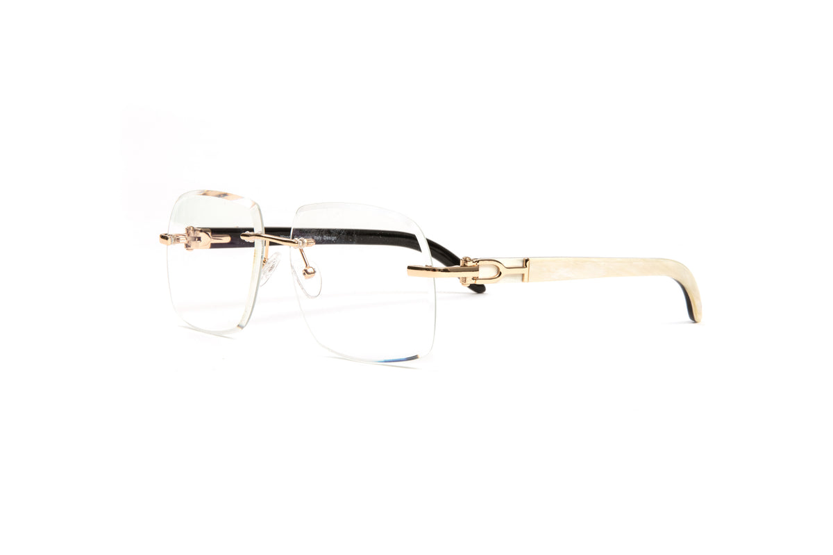 Men's Clear Lens Wood & Metal Eyeglasses - Square Hip Hop Designer Frames, UV Protection
