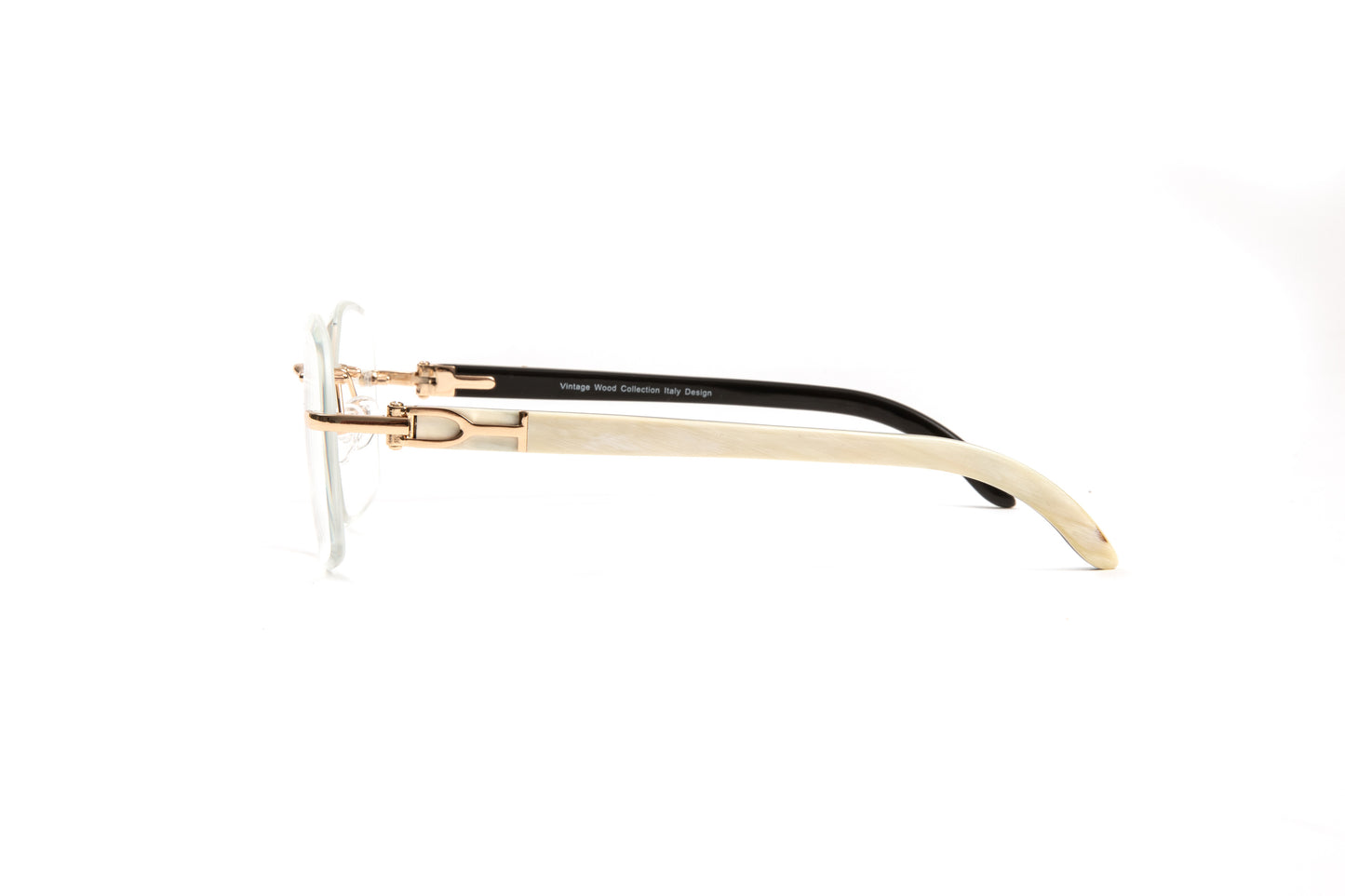 White Buffalo Horn Eyeglasses, 18KT Gold-Plated Frames, Clear Square Lenses