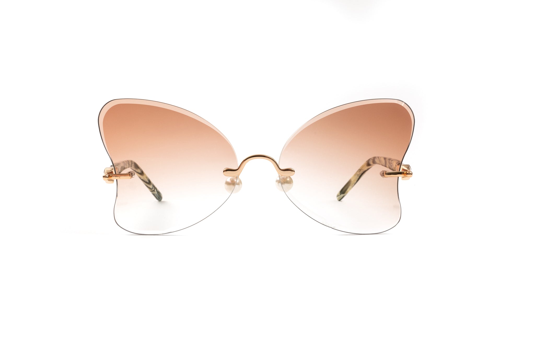 Butterfly 18KT Gold Pearl Collection Sunglasses, White and Black Horn Style Acetate