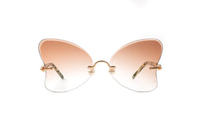 Butterfly 18KT Gold Pearl Collection Sunglasses, White and Black Horn Style Acetate