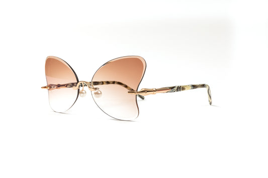 Women's butterfly sunglasses with pearl nose pads and gradient brown lenses