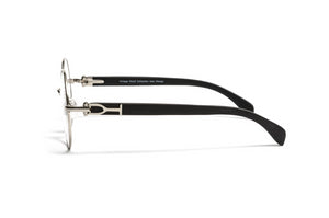 VWC Round Black Wood Eyeglasses, Silver Frames, Clear Lenses