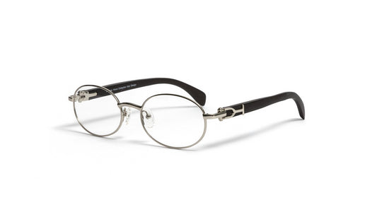 VWC Oval Black Wood Eyeglasses, Silver Frames, Clear Lenses