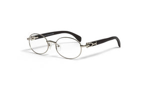 VWC Oval Black Wood Eyeglasses, Silver Frames, Clear Lenses