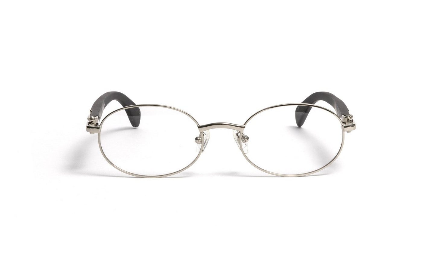 VWC Oval Black Wood Eyeglasses, Silver Frames, Clear Lenses