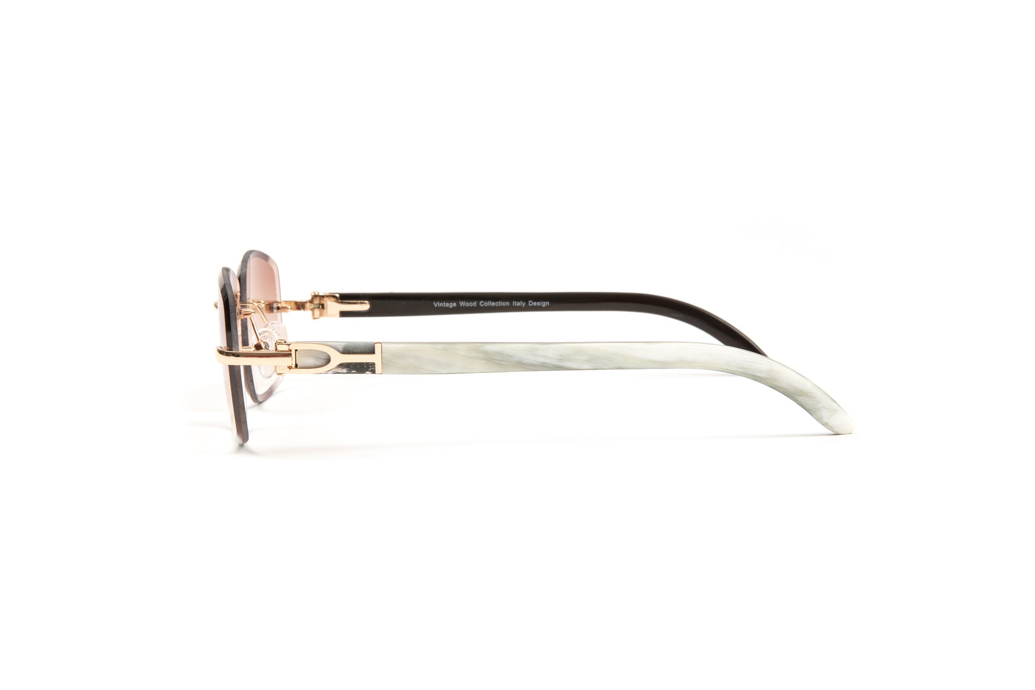 White Buffalo Horn 18KT Gold Rimless Sunglasses, Gradient Brown Anti Reflective Lenses, Rectangular