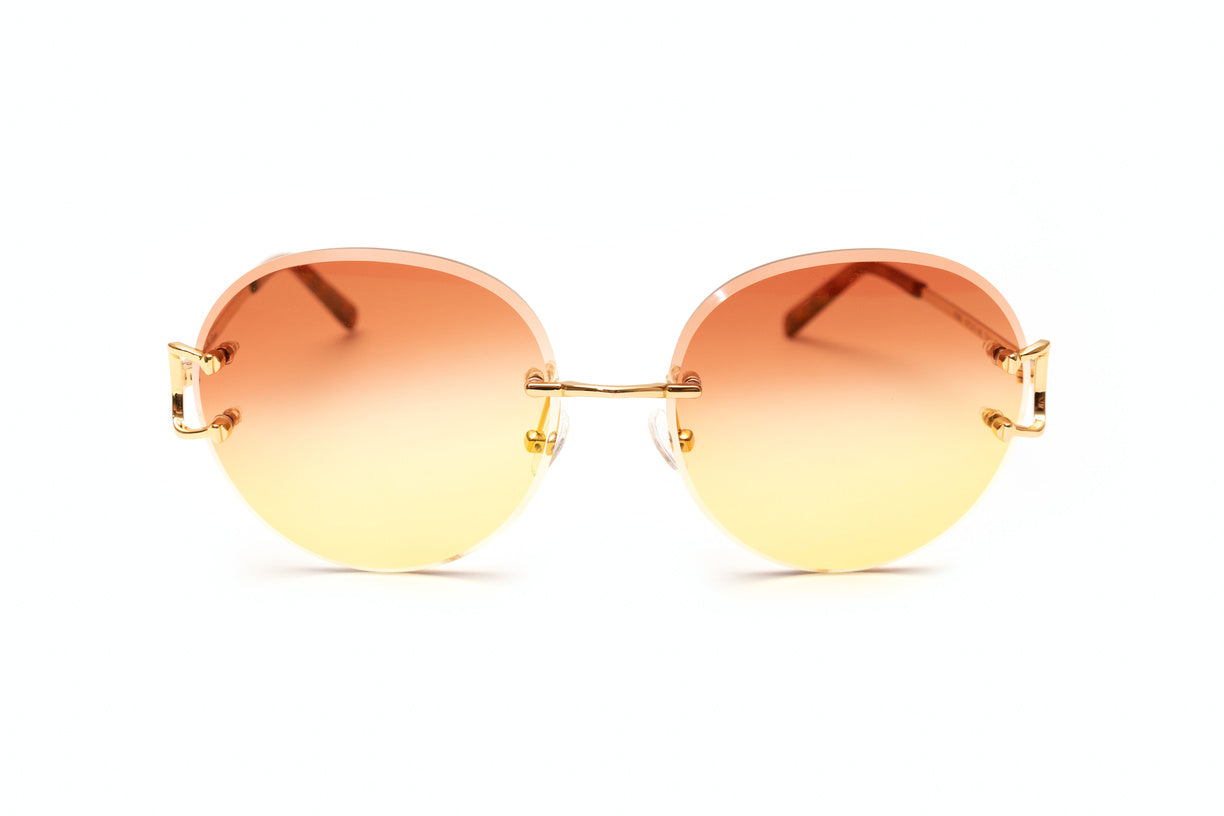 Cartier look alike Big C sunglasses in 18kt gold with round double gradient brown and yellow beveled lenses by Vintage Wood Collection eyewear