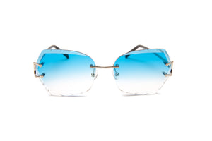 Women's Cartier like silver Big C, Classic C sunglasses with gradient blue diamond cut lenses by VWC Eyewear