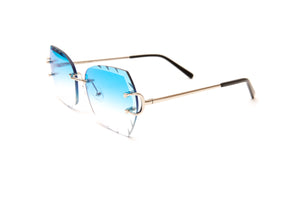 Women's Cartier like silver Big C, Classic C sunglasses with gradient blue diamond cut lenses by VWC Eyewear