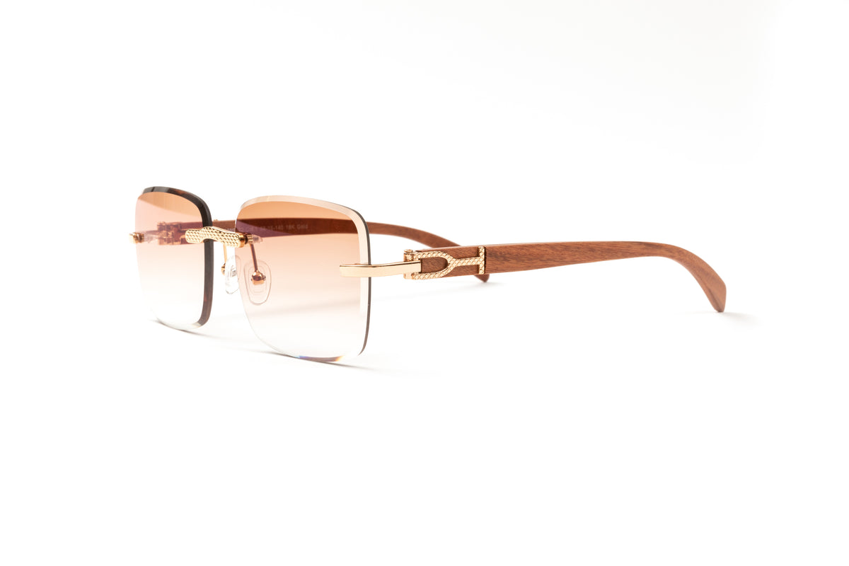 18KT Gold & Brown Wood C-Decor Sunglasses, Gradient Brown  display picture 2