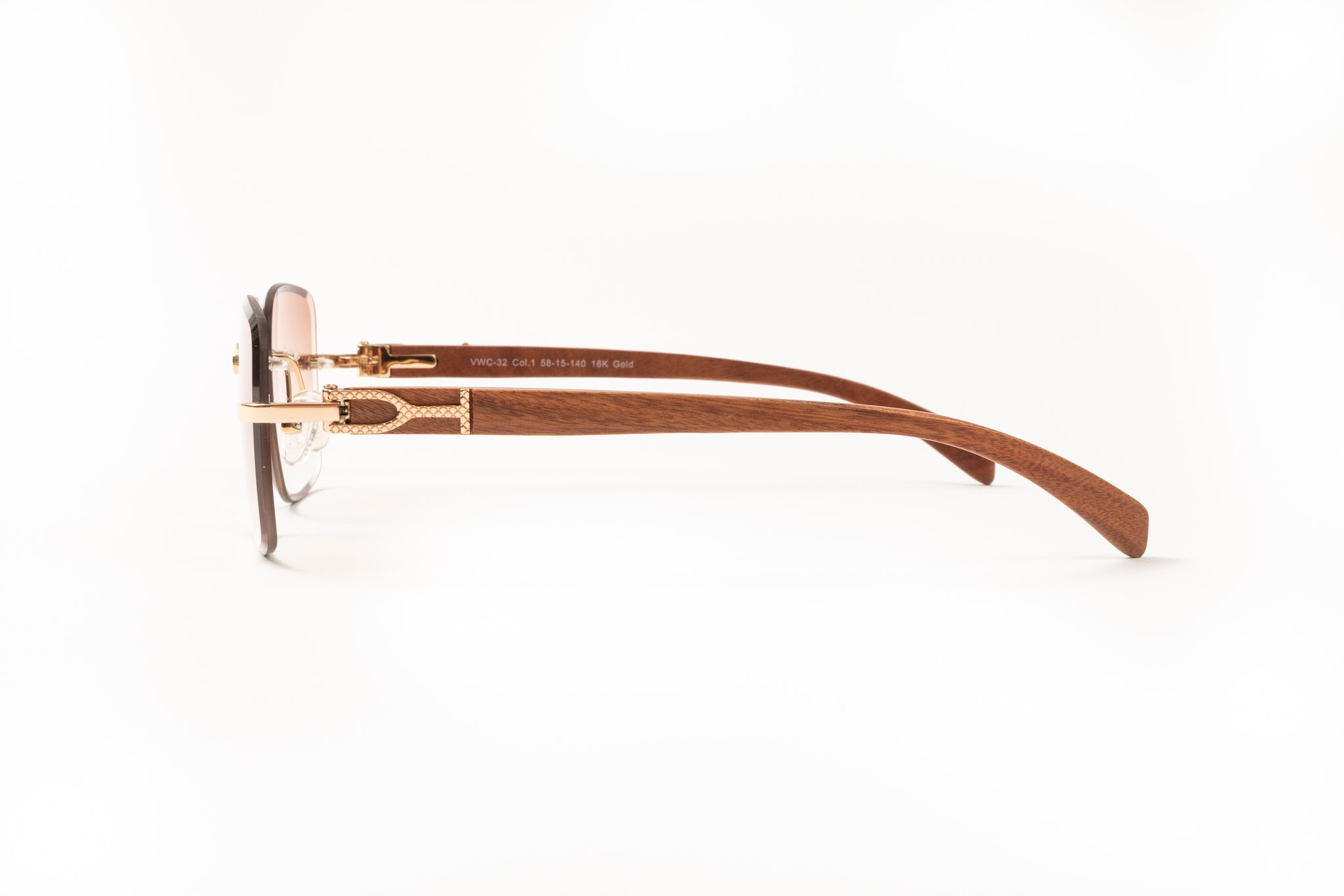 VWC Eyewear Gold & Wood C-Decor Sunglasses, 18kt Gold-Plated Frame, Gradient Brown Lenses