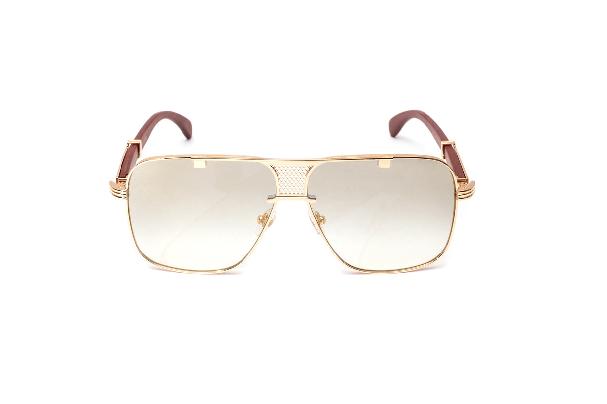 Brigade cherry wood and rose gold ful rim sunglasses, similar to Premiere de Cartier sunglasses, by Vintage Wood Collection eyewear