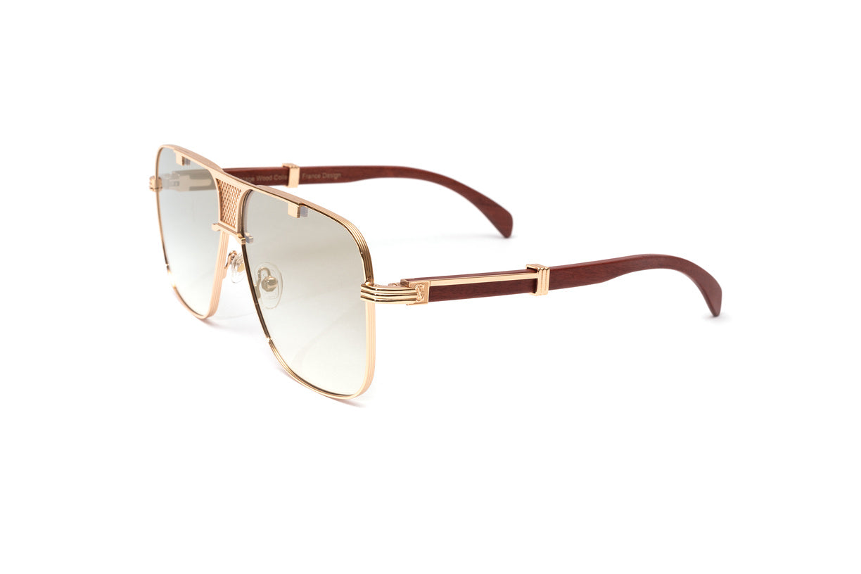 Brigade cherry wood and rose gold ful rim sunglasses, similar to Premiere de Cartier sunglasses, by Vintage Wood Collection eyewear