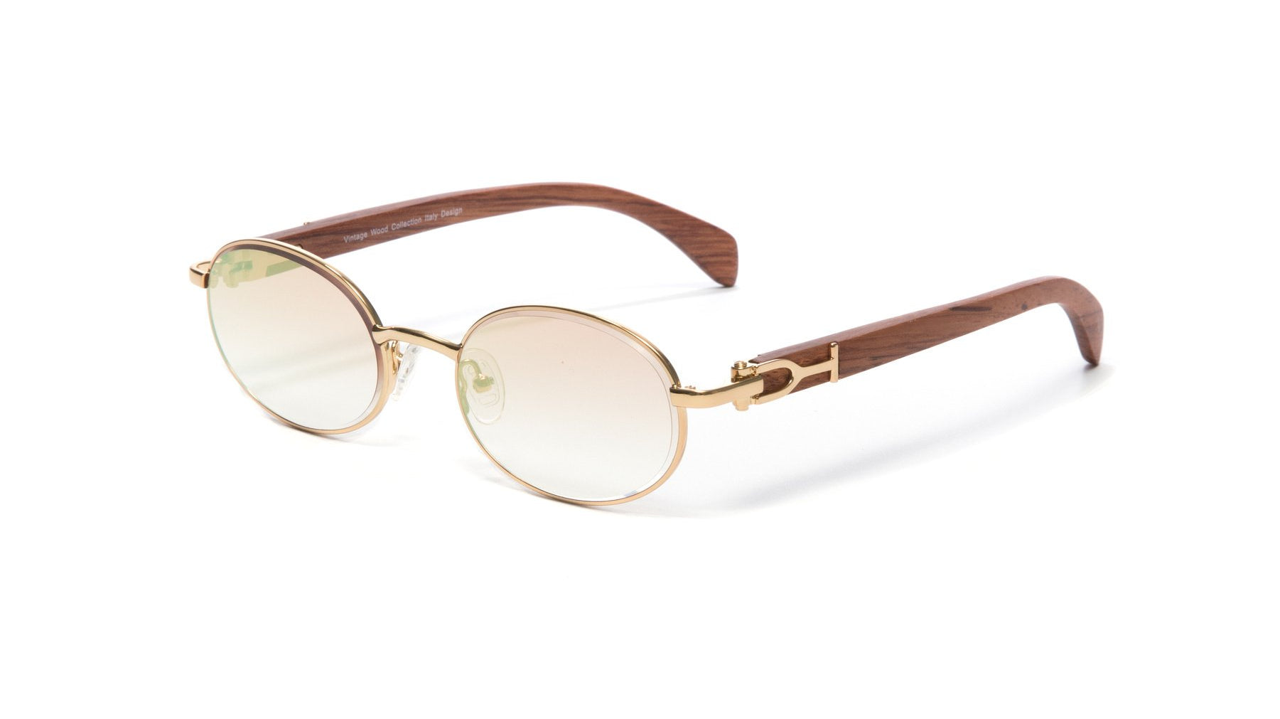 VWC Eyewear Brigade Rectangular Black Wood Sunglasses, 18KT Rose Gold  Frame