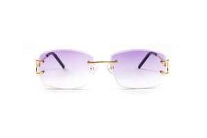 18kt gold plated classic c rimless sunglasses with gradient purple rectangular lenses