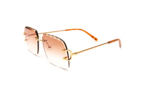 Cartier like Classic C 18KT gold men's sunglasses frames with gradient brown square diamond cut beveled lenses by Vintage Wood Collection eyewear