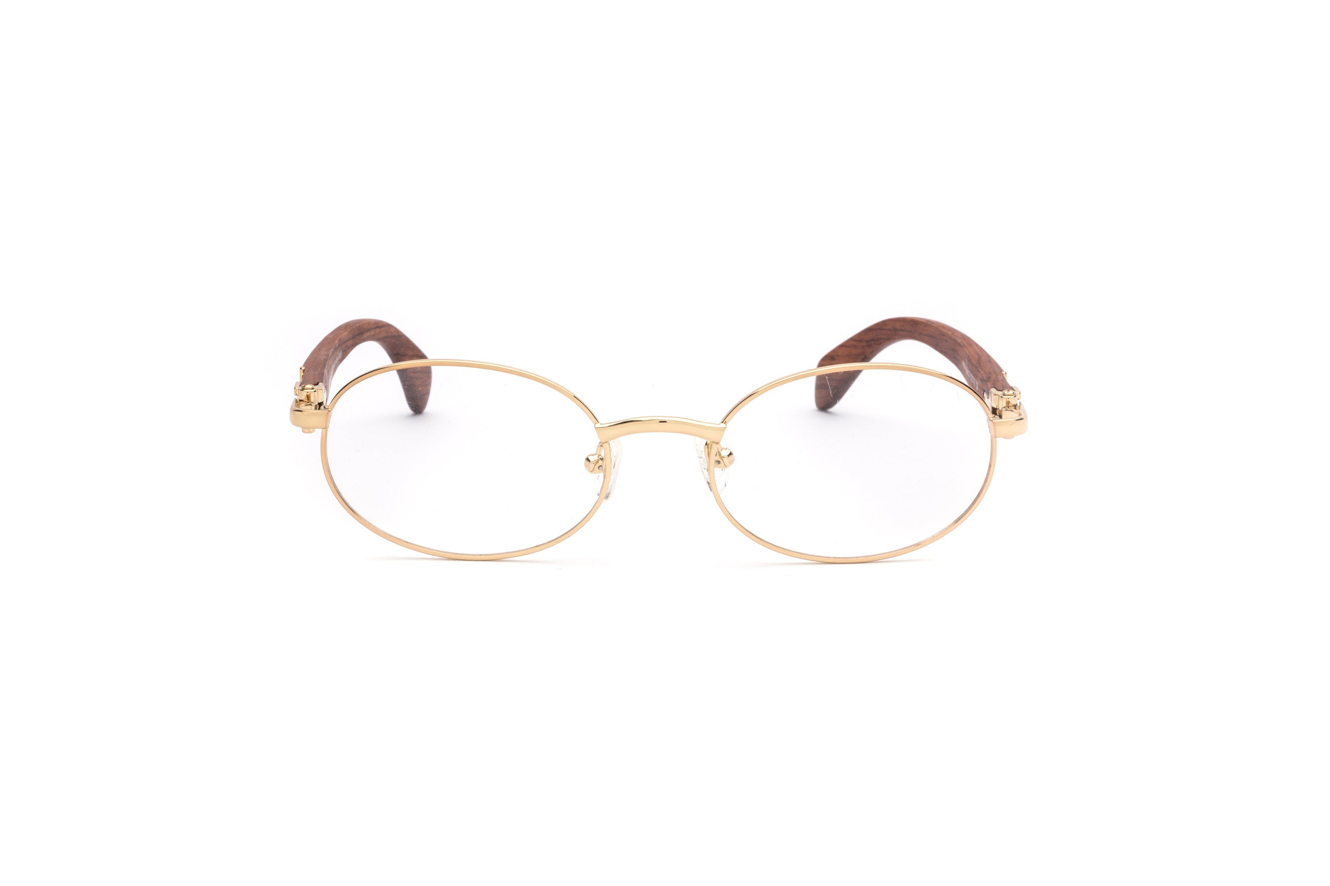 Men's Vintage Retro Wood Glasses, Gold Frame Oval Clear Lens Eyewear, UV400