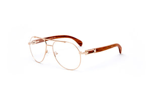 Vintage Wood Collection Gold Aviator Clear Lens Brown Wood Eyeglasses - VWC Eyewear