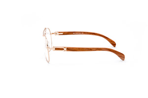 Vintage Wood Collection Gold Aviator Clear Lens Brown Wood Eyeglasses - VWC Eyewear