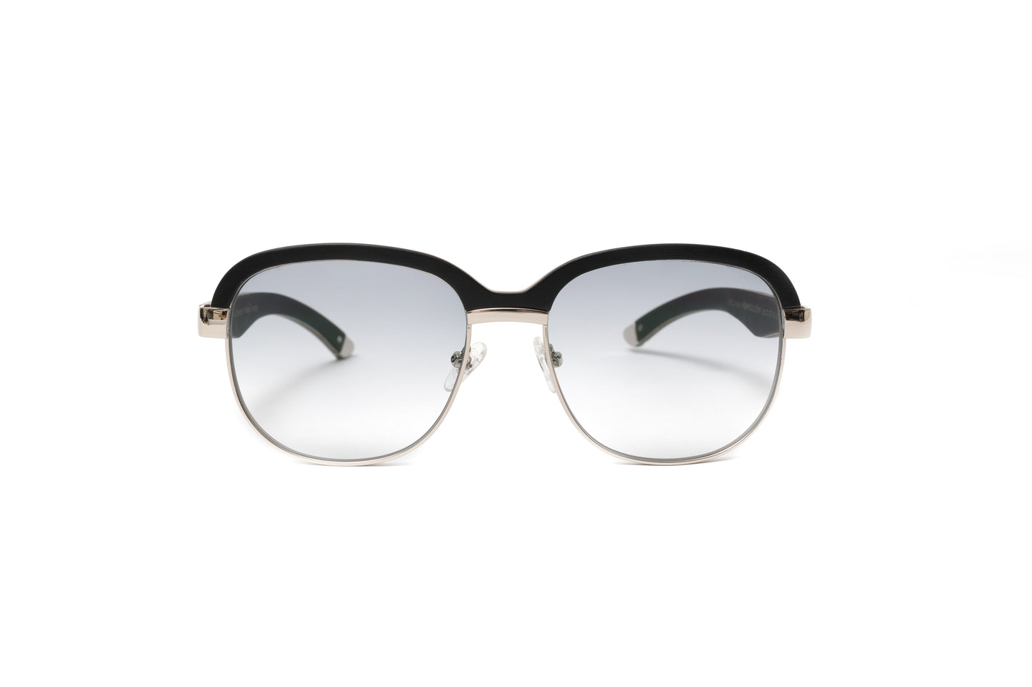 Highroller black wood frame sunglasses with a silver rim and grey gradient lenses with anti reflective coating by Vintage Wood Collection 
