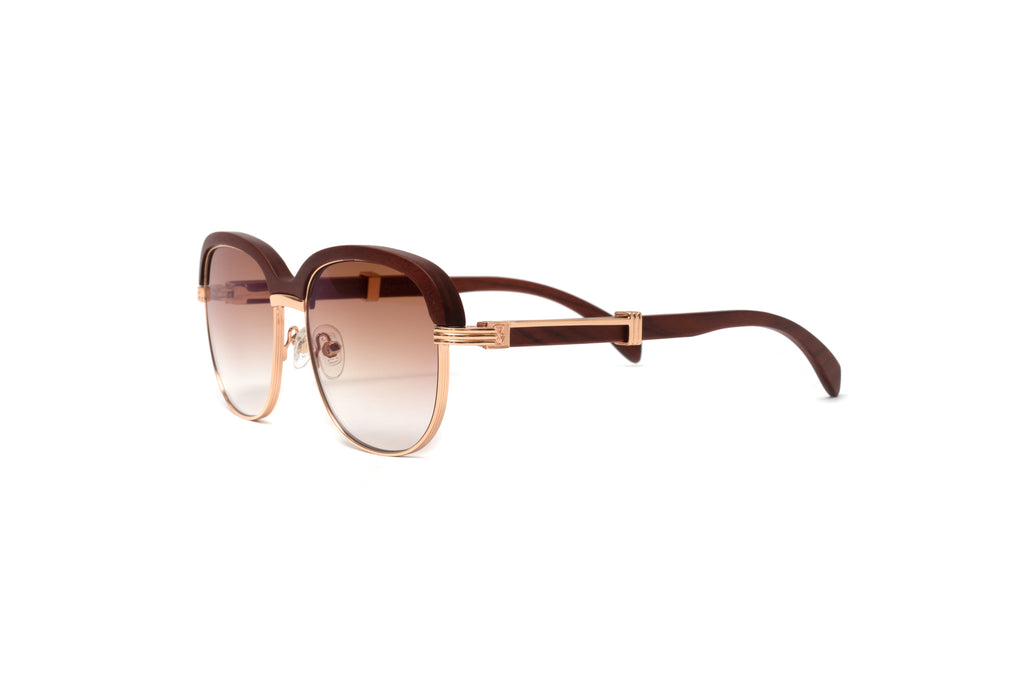 VWC Eyewear Brigade Rectangular Black Wood Sunglasses, 18KT Rose Gold  Frame