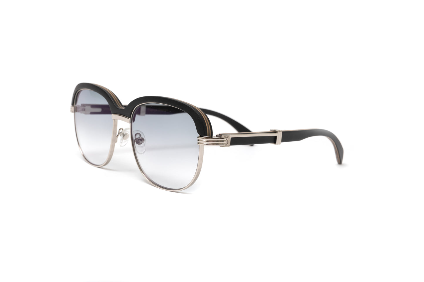 HIGH ROLLER 2 Silver & Black Wood Sunglasses, Gradient Grey Lenses