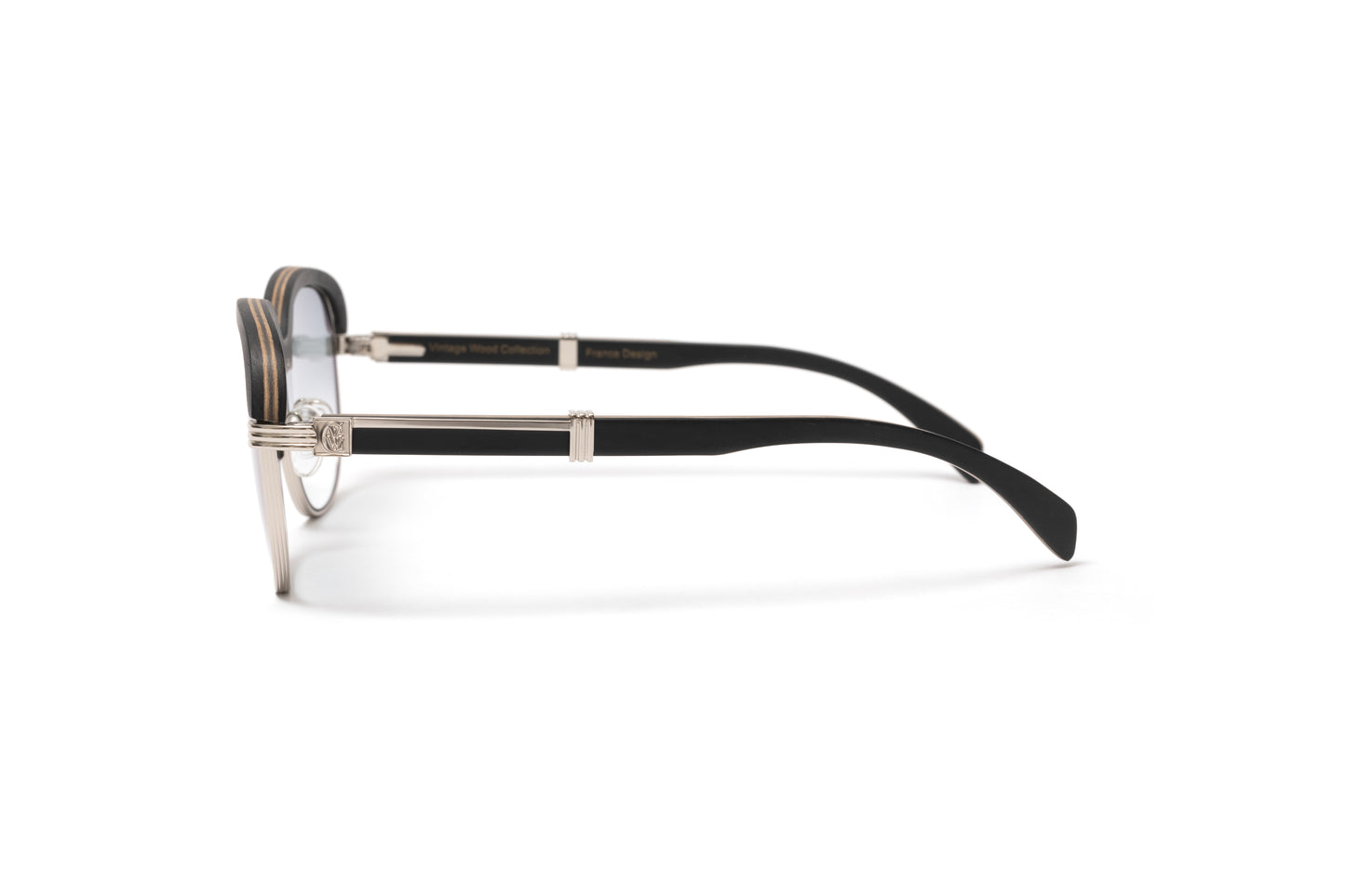 HIGH ROLLER 2 Silver & Black Wood Sunglasses, Gradient Grey Lenses