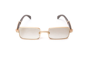 Grey wood and rose gold rectangular full rim sunglasses similar to Premiere de Cartier by Vintage Wood Collection eyewear