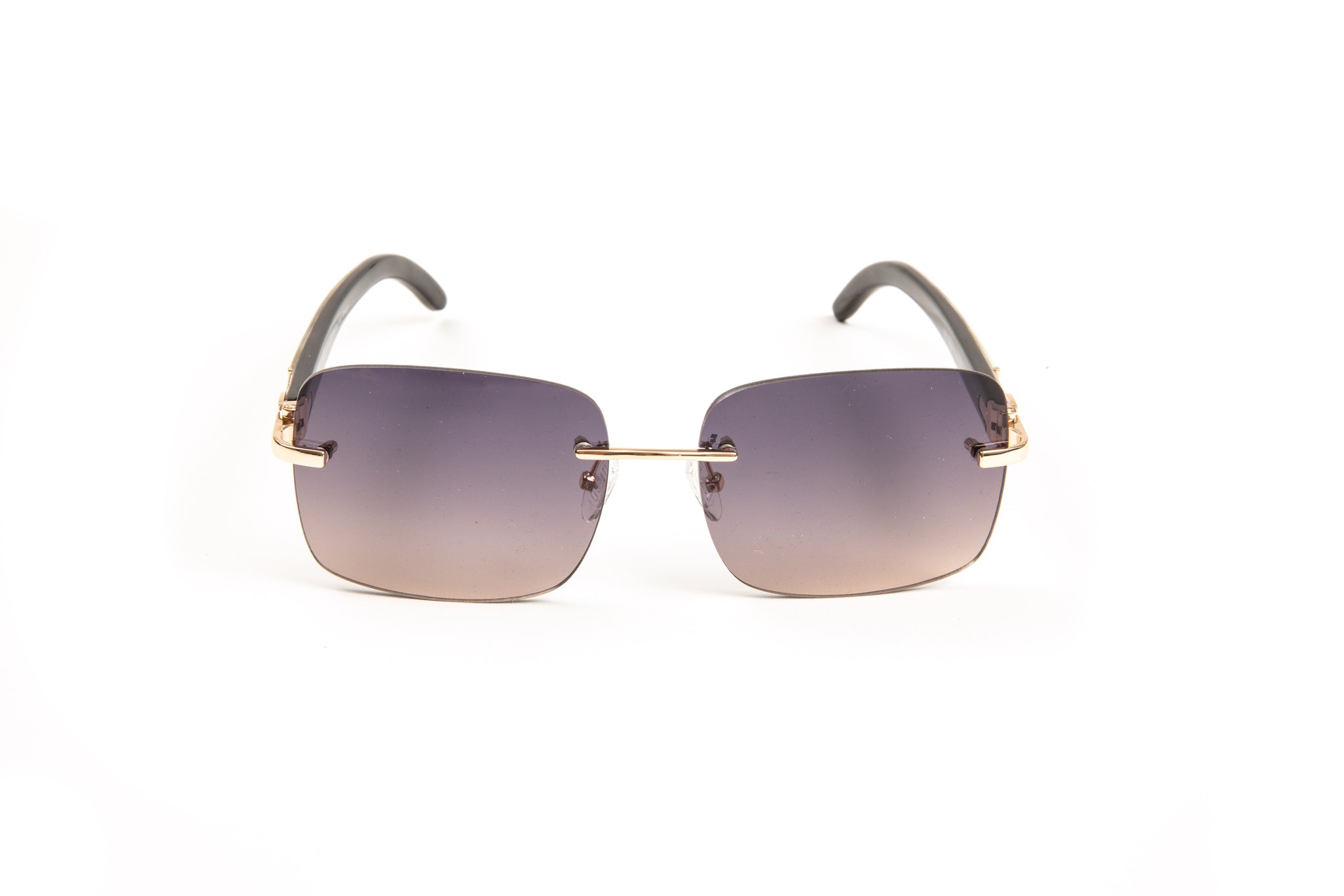 Rimless 18KT Gold and White Buffalo Horn Sunglasses, Dark Brown lenses