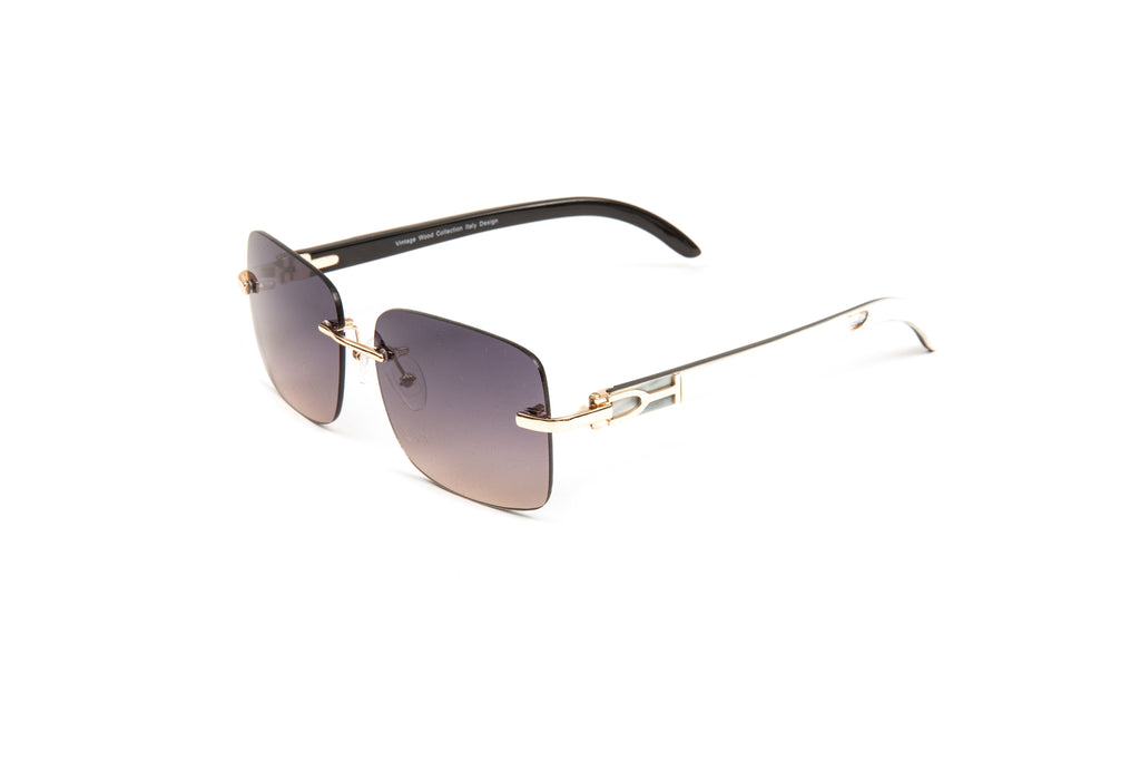 Rimless gold and white buffalo horn sunglasses, Cartier style