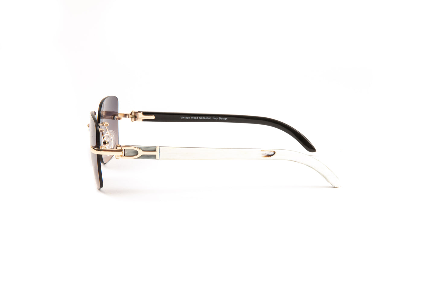 Rimless 18KT Gold and White Buffalo Horn Sunglasses, Dark Brown lenses