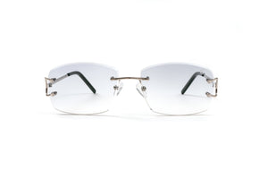 silver classic c frameless sunglasses with rectangular gradient grey lenses
