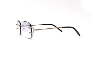 Light gradient grey sunglasses on a rimless silver frame by VWC