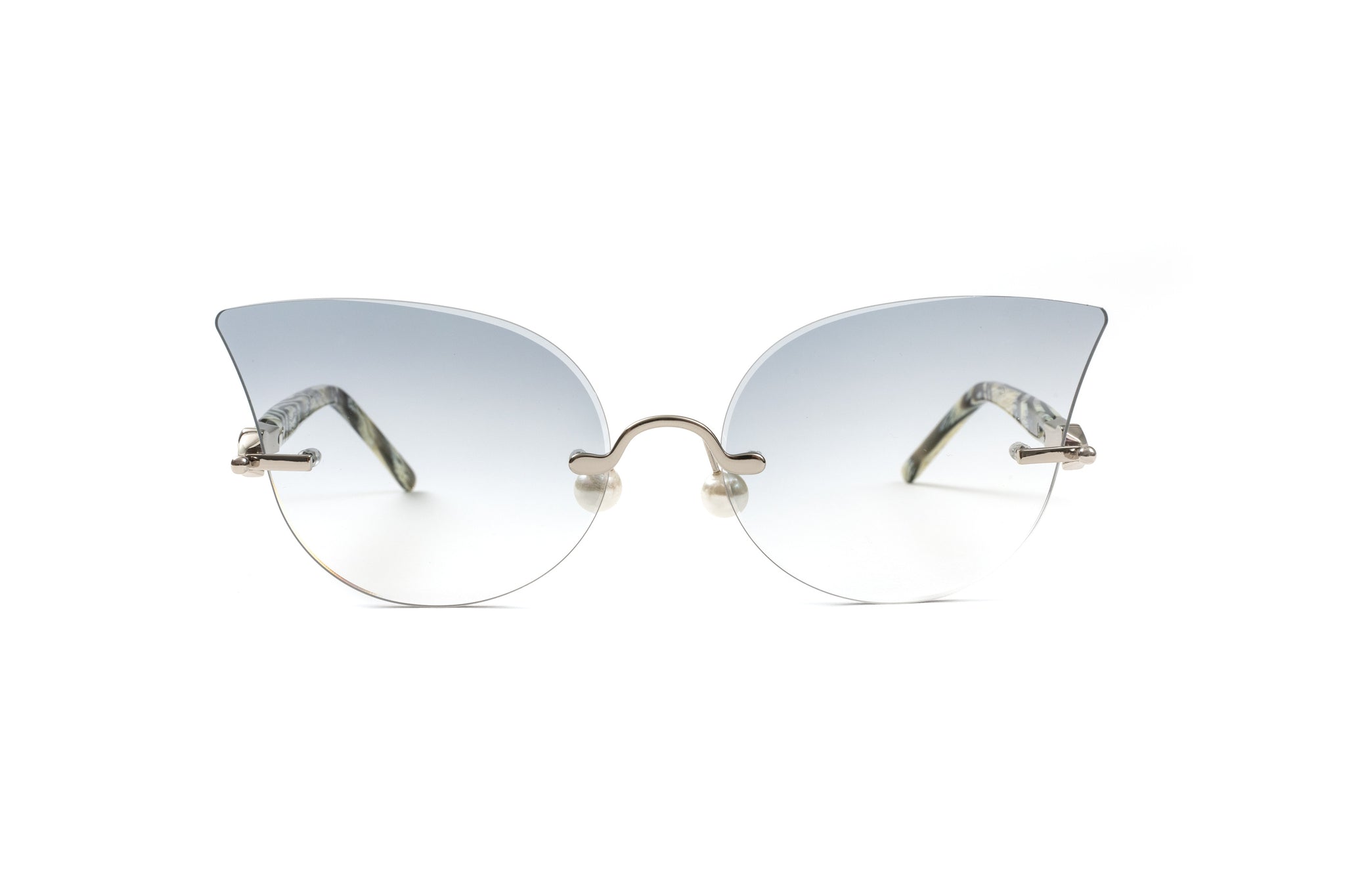 Cateye Silver Pearl Collection Sunglasses, Black and White Buffalo Horn Style Acetate
