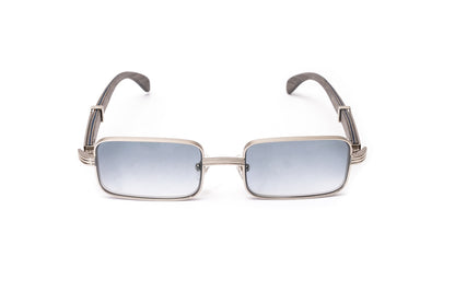 Brigade sunglasses by Vintage Wood Collection with a silver rectangular frame and grey wood temples with gradient grey lenes