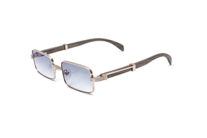 Brigade sunglasses by Vintage Wood Collection with a silver rectangular frame and grey wood temples with gradient grey lenes