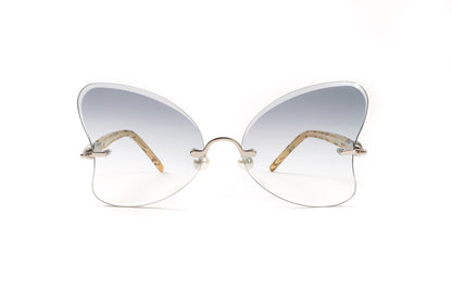 PEARL COLLECTION Silver & Tortoise Acetate Sunglasses, Gradient Grey Butterfly Lenses