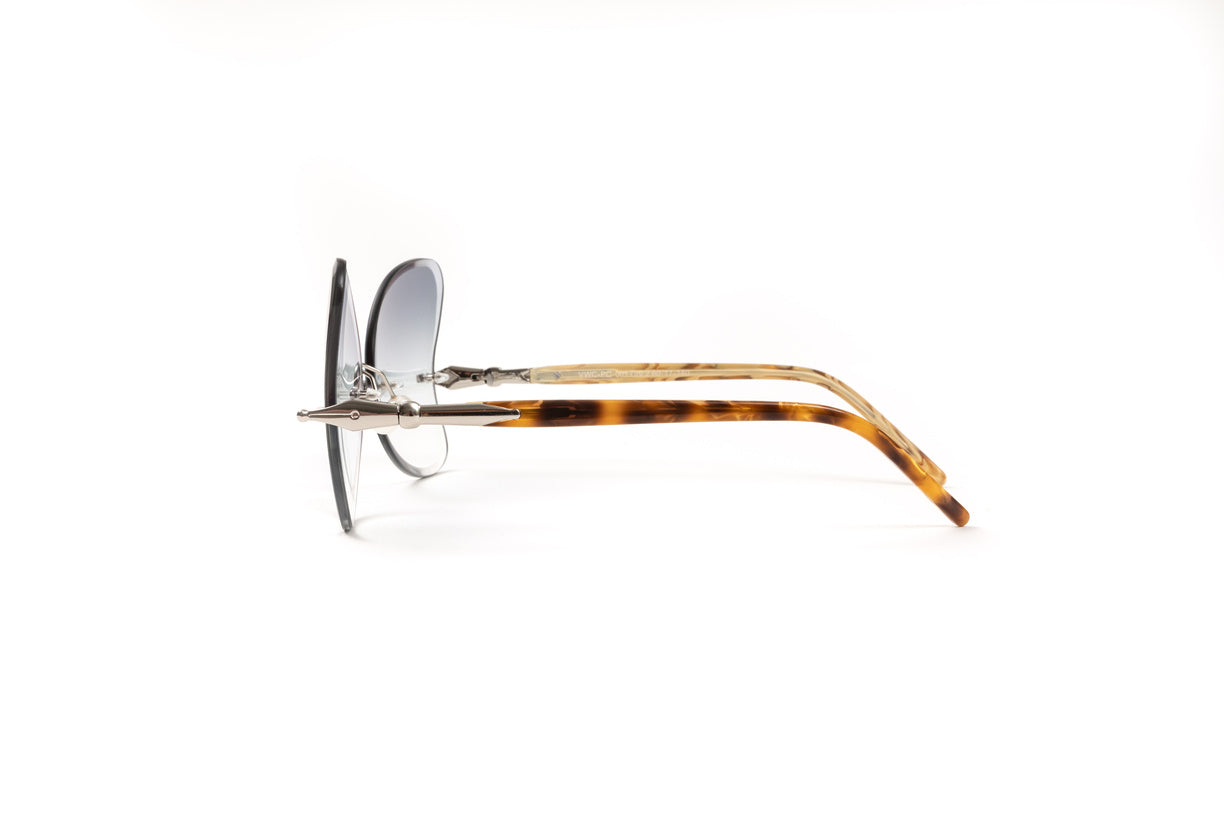 PEARL COLLECTION Silver & Tortoise Acetate Sunglasses, Gradient Grey Butterfly Lenses