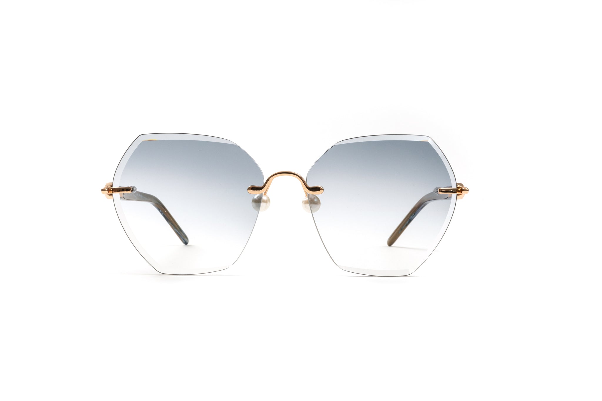Hexagon 18KT Gold Pearl Collection Sunglasses, Brown and Blue Acetate